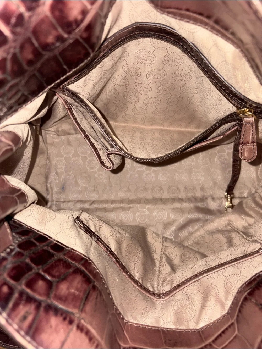 Michael Kors Hamilton Large Croc-Embossed Leather Satchel Tote Ombre Brown